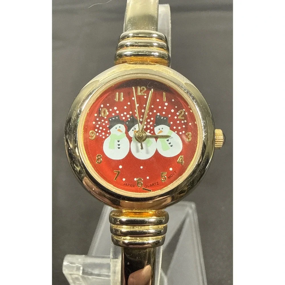 Unbranded Bangle Watch Women OS Red Gold Snowman Holiday Festive Japan Quartz